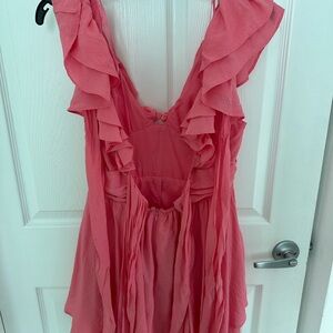 Mustard Seed Pink Ruffled Backless Mini Dress
